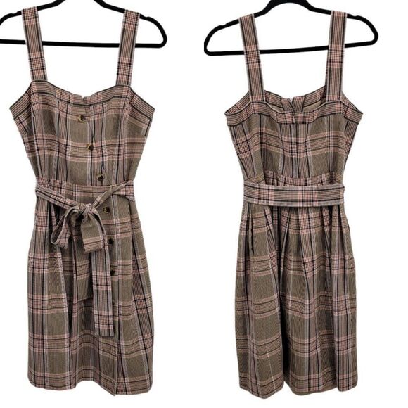 Gal Meets Glam Madison Tie Front Dress Retro 60s Apron Pinafore Plaid Pink Sz 10 - Picture 1 of 14